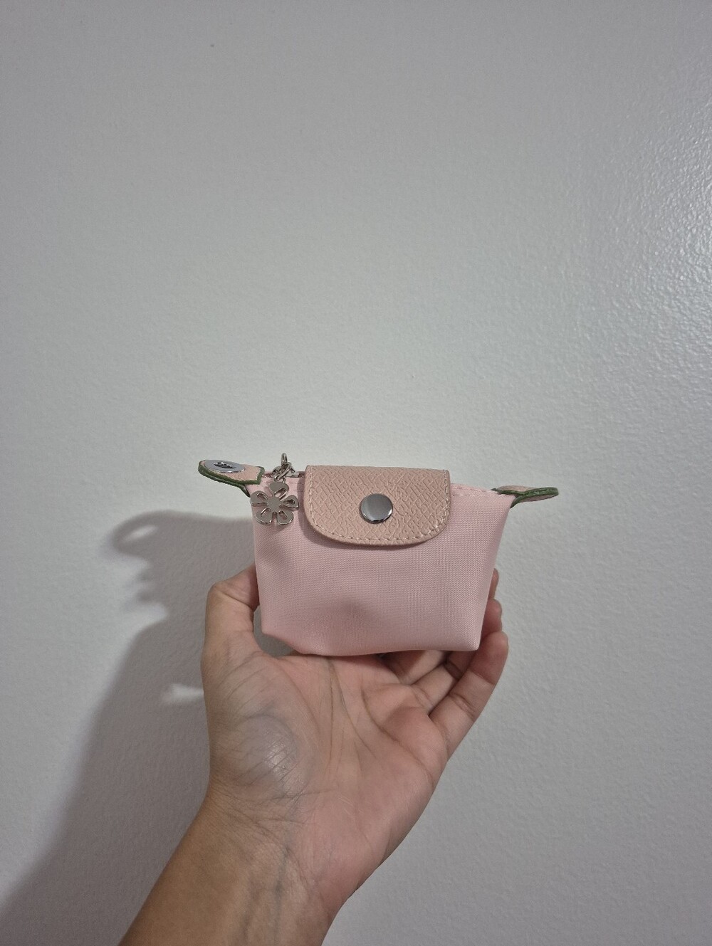 Mini Light Baby Pink and Brown Gold Hardware Snap Button Zipper Coin Purse
